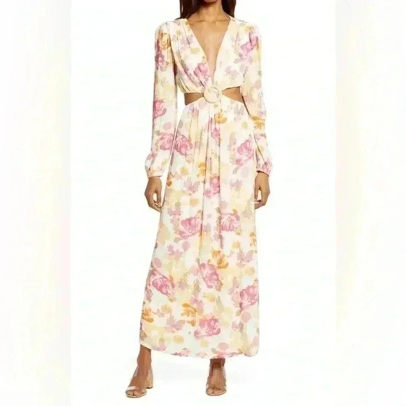 WAYF LINDA FLORAL PRINT LONG SLEEVE DRESS IN PASSION TROPICAL Women’s Size M - Picture 2 of 8
